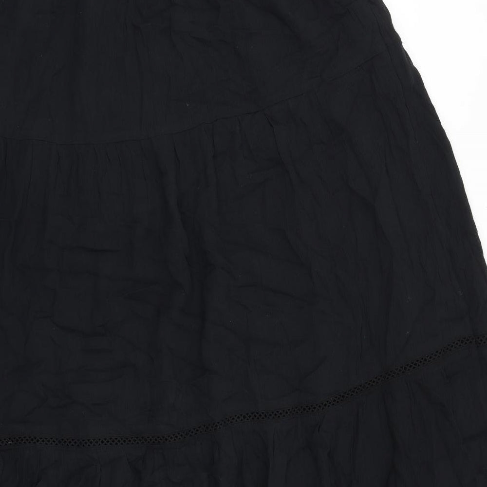 Marks and Spencer Womens Black Cotton Peasant Skirt Size 12 Tie
