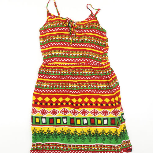 Anmol Womens Multicoloured Geometric 100% Cotton Tank Dress Size 8 Scoop Neck Tie