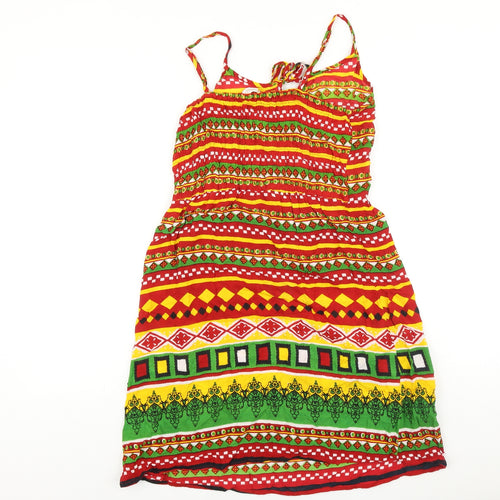 Anmol Womens Multicoloured Geometric 100% Cotton Tank Dress Size 8 Scoop Neck Tie