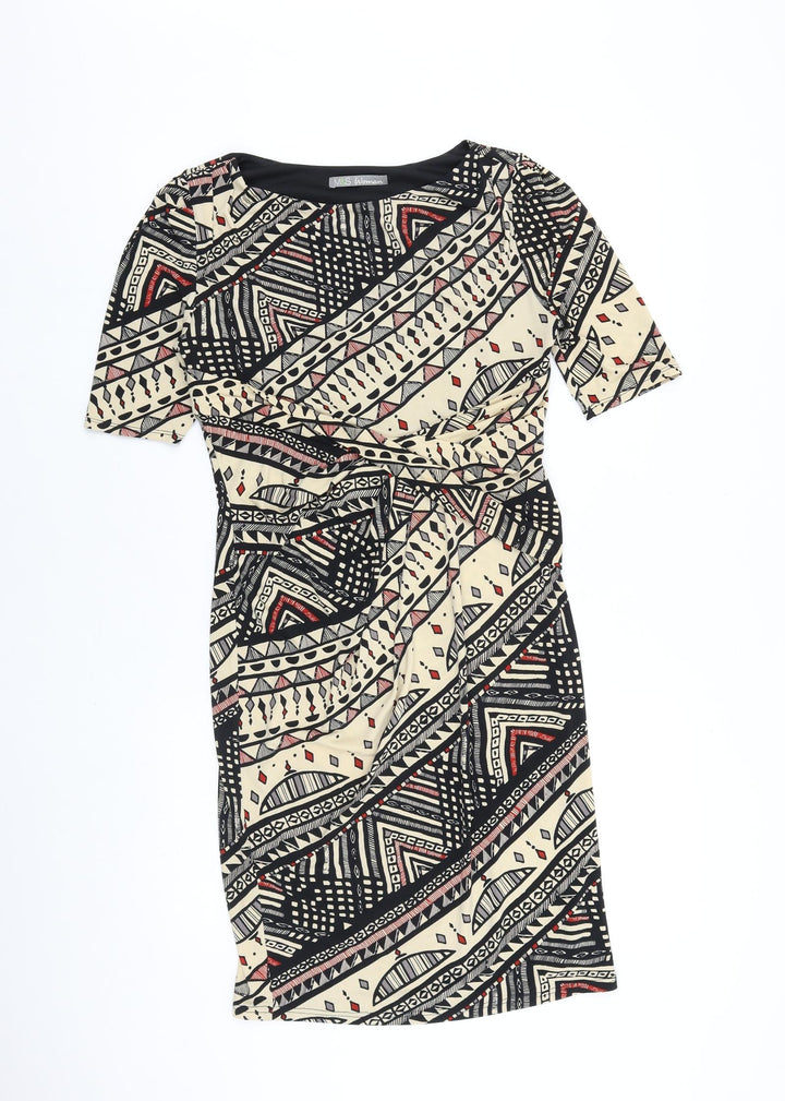 Marks and Spencer Womens Multicoloured Geometric Polyester Shift Size 8 Boat Neck Pullover