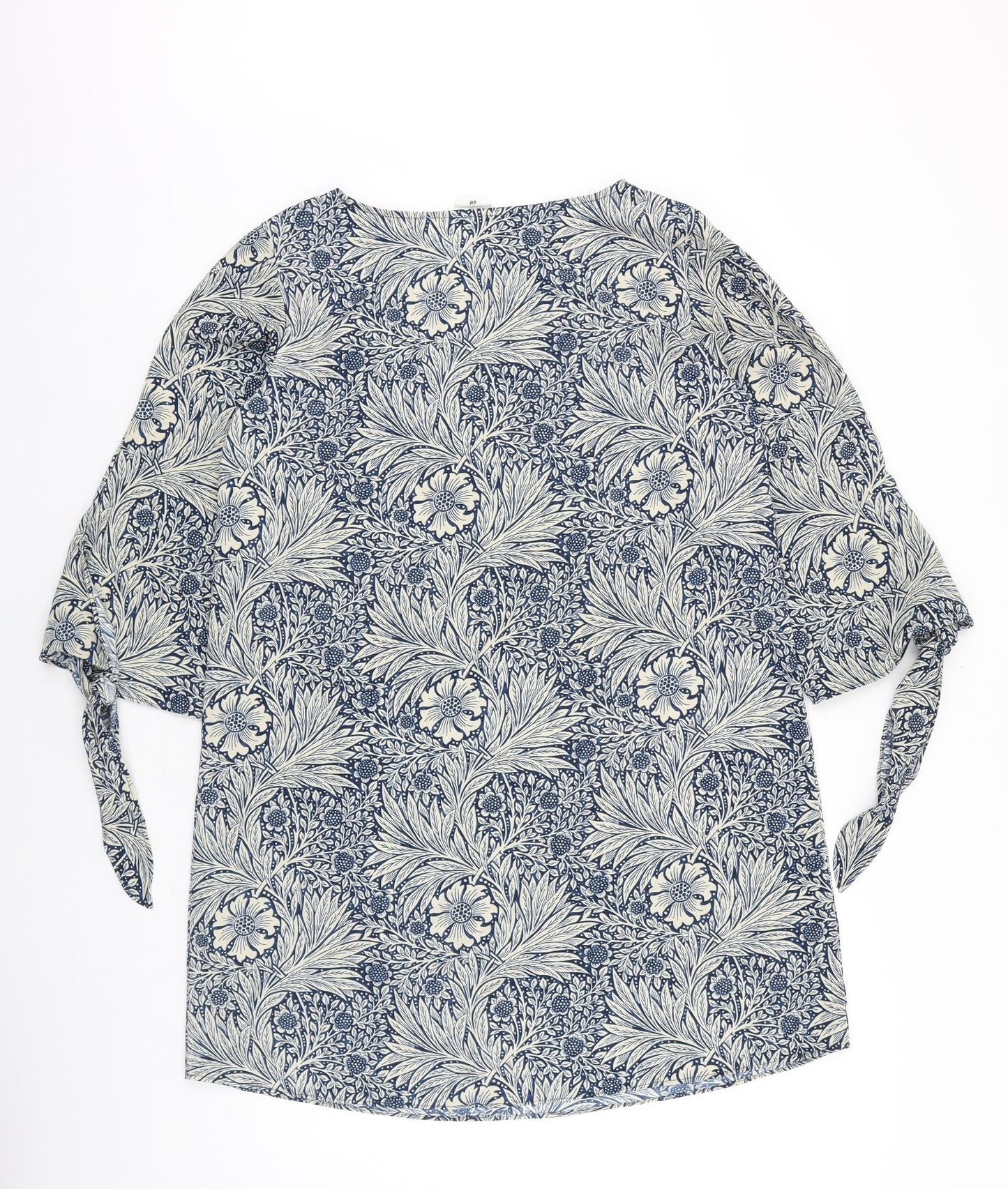 H&M Womens Blue Floral Polyester Shift Size 14 Boat Neck Pullover - Tie Sleeve Detail