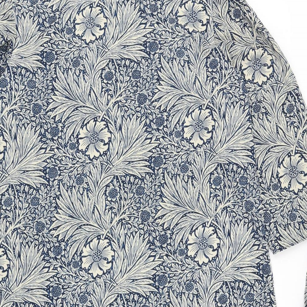 H&M Womens Blue Floral Polyester Shift Size 14 Boat Neck Pullover - Tie Sleeve Detail