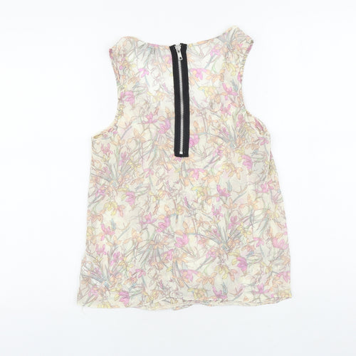 New Look Womens Beige Floral Polyester Basic Tank Size 8 Scoop Neck