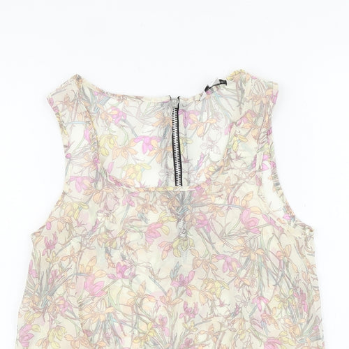 New Look Womens Beige Floral Polyester Basic Tank Size 8 Scoop Neck