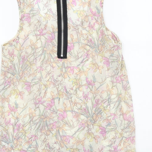 New Look Womens Beige Floral Polyester Basic Tank Size 8 Scoop Neck