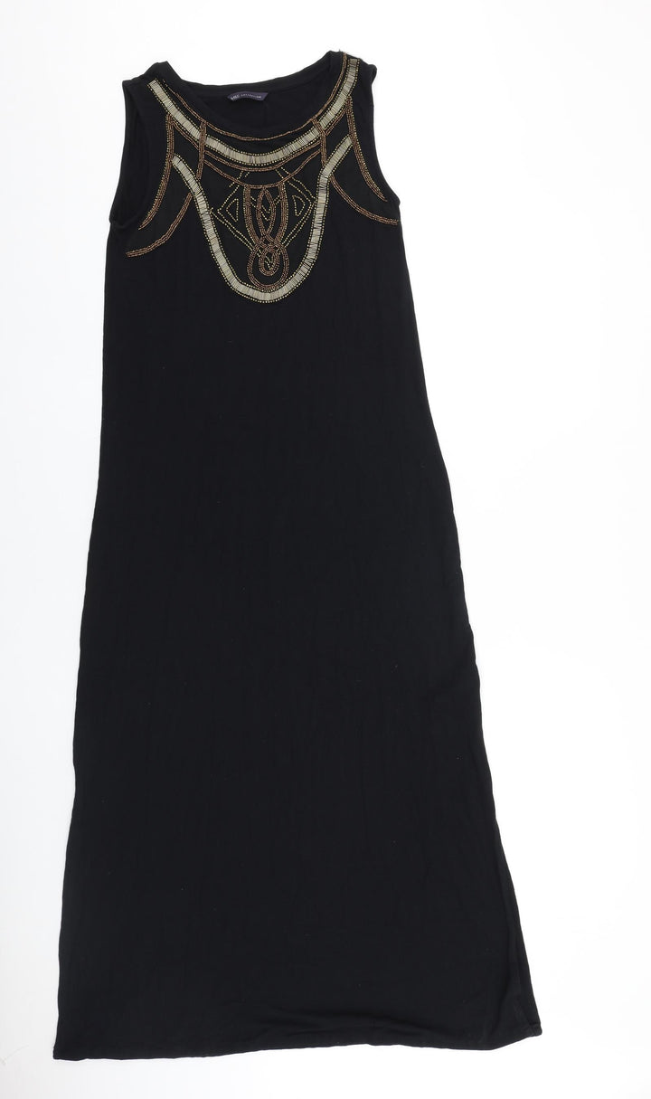Marks and Spencer Womens Black Viscose Maxi Size 10 Boat Neck Pullover