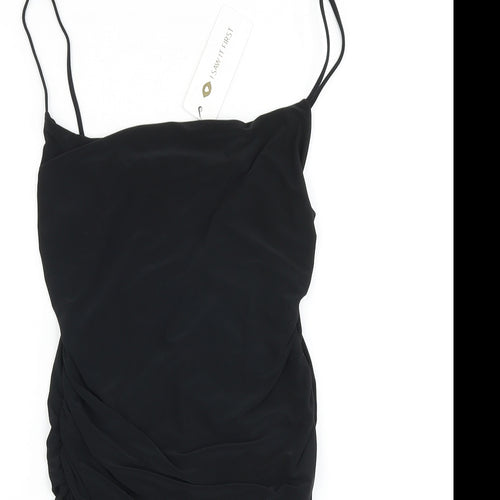 I SAW IT FIRST Womens Black Polyester Slip Dress Size 10 Cowl Neck Pullover