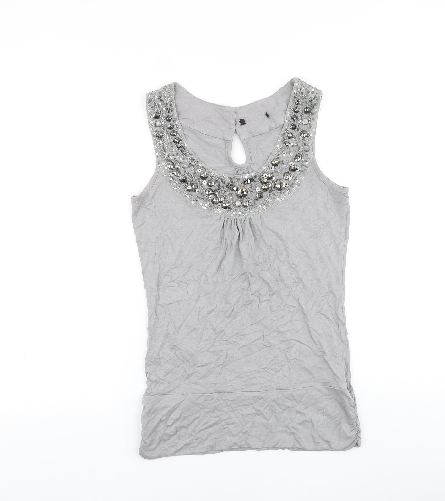 Preworn Womens Grey Viscose Basic Tank Size 8 Scoop Neck