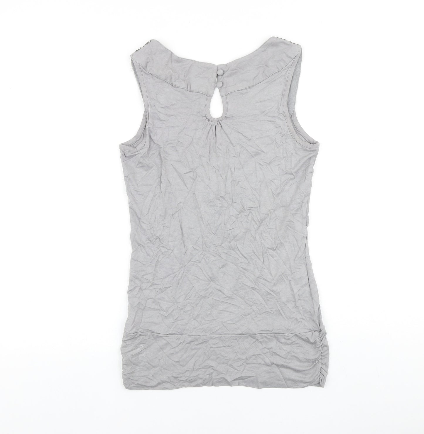 Preworn Womens Grey Viscose Basic Tank Size 8 Scoop Neck