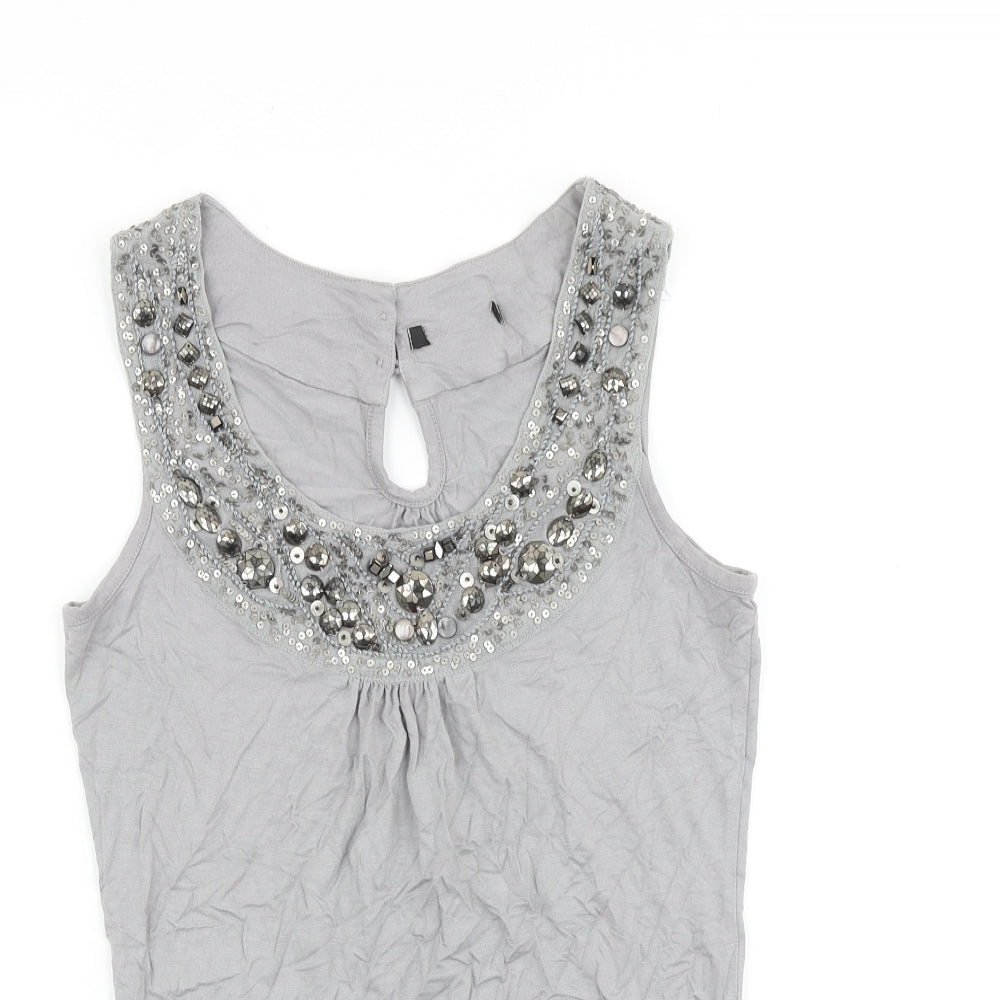 Preworn Womens Grey Viscose Basic Tank Size 8 Scoop Neck