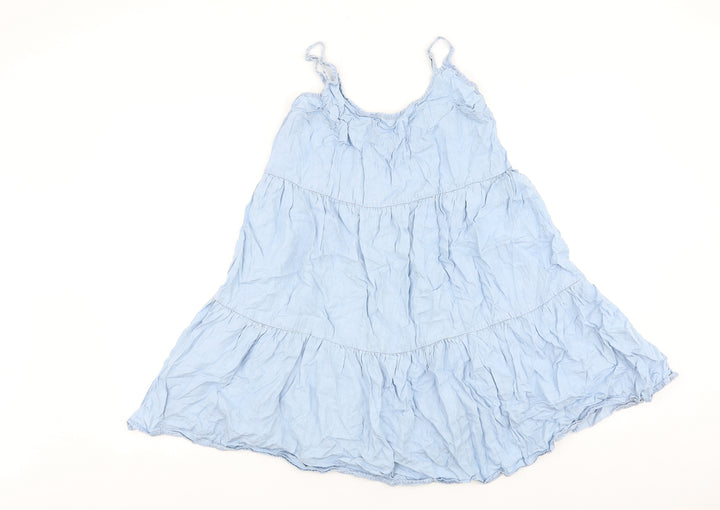 Denim & Co. Womens Blue 100% Cotton Trapeze & Swing Size 10 Scoop Neck Pullover