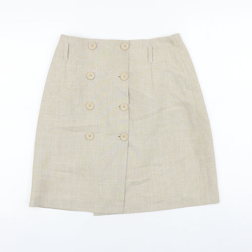 Preworn Womens Beige Polyester Straight & Pencil Skirt Size 29 in Button