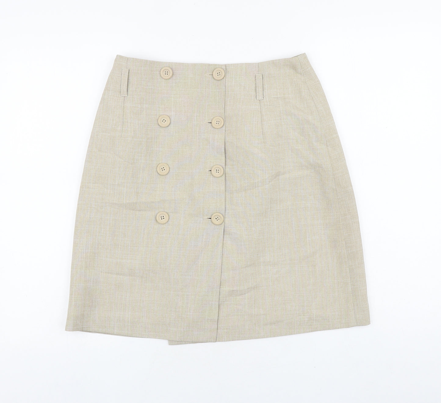 Preworn Womens Beige Polyester Straight & Pencil Skirt Size 29 in Button