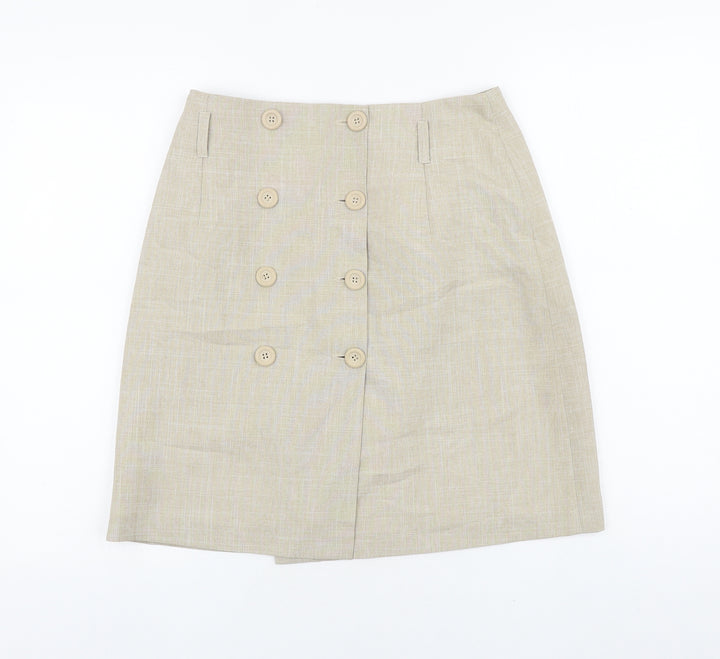 Preworn Womens Beige Polyester Straight & Pencil Skirt Size 29 in Button