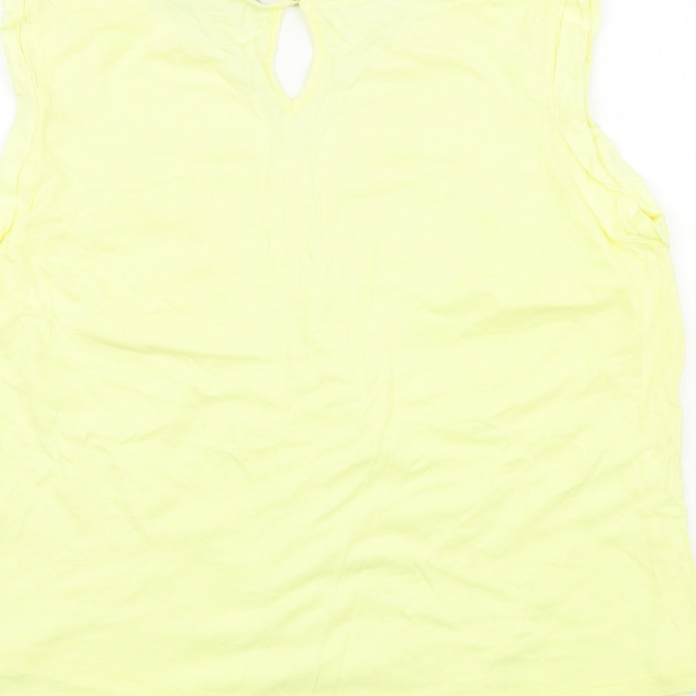 Marks and Spencer Womens White Geometric 100% Cotton Basic Blouse Size 14 V-Neck
