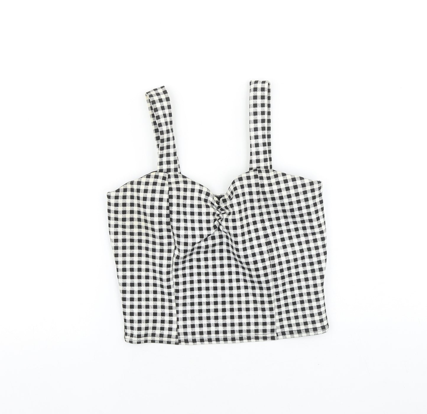 New Look Womens Black Check Polyester Cropped Tank Size 10 V-Neck