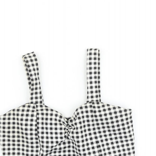 New Look Womens Black Check Polyester Cropped Tank Size 10 V-Neck
