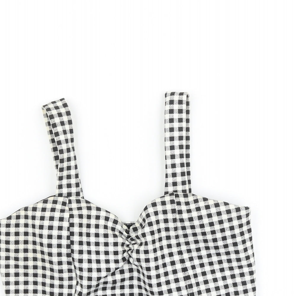 New Look Womens Black Check Polyester Cropped Tank Size 10 V-Neck
