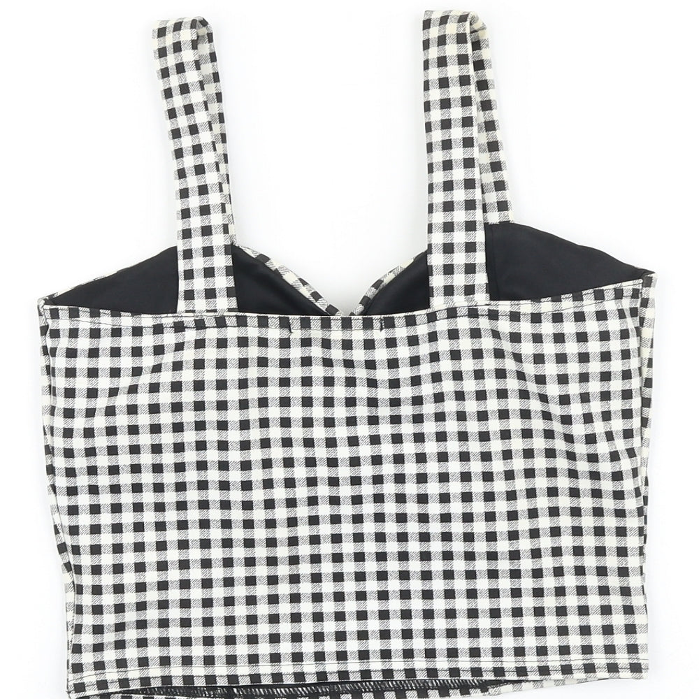 New Look Womens Black Check Polyester Cropped Tank Size 10 V-Neck