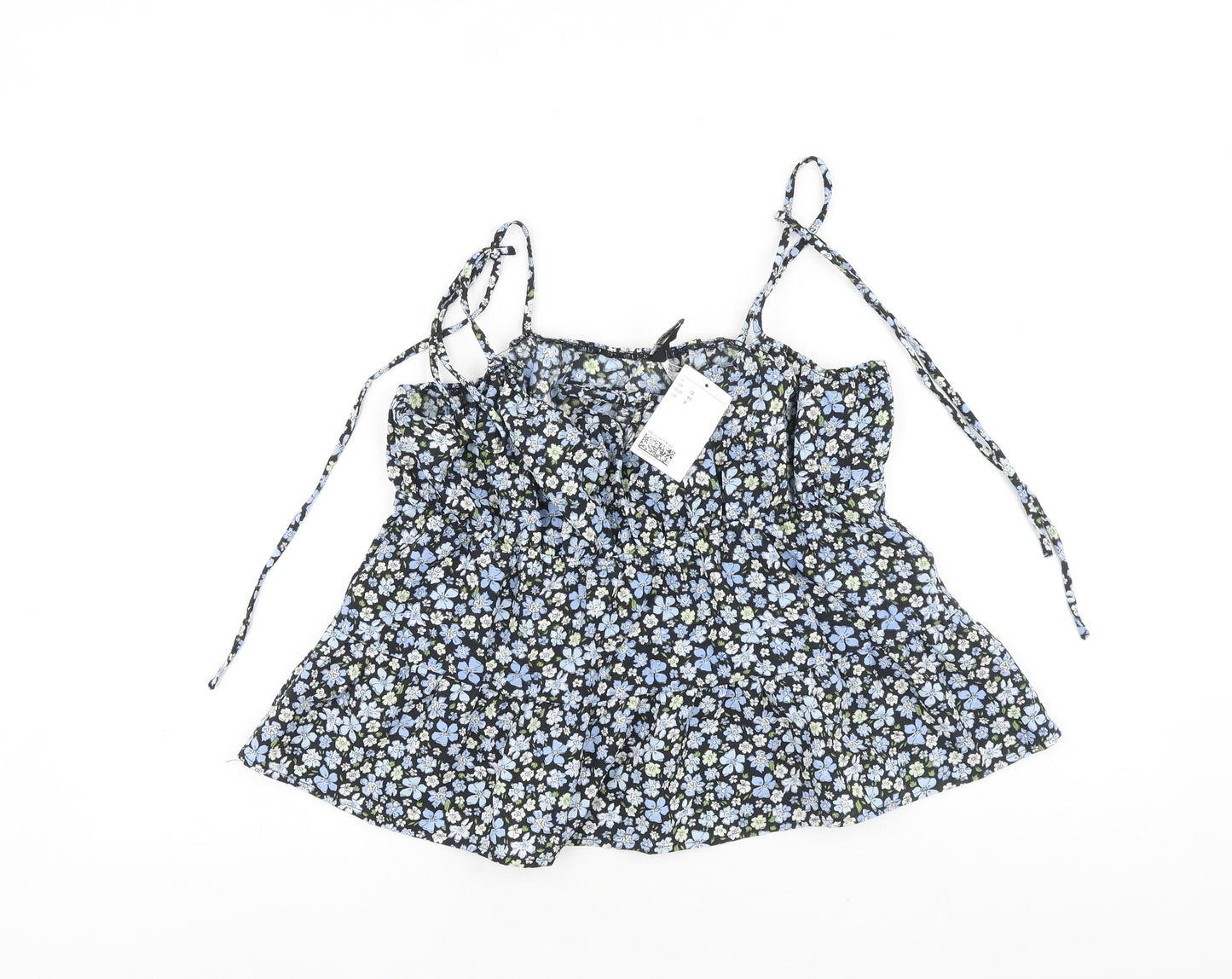 H&M Womens Blue Floral Cotton Cropped Tank Size 12 Round Neck