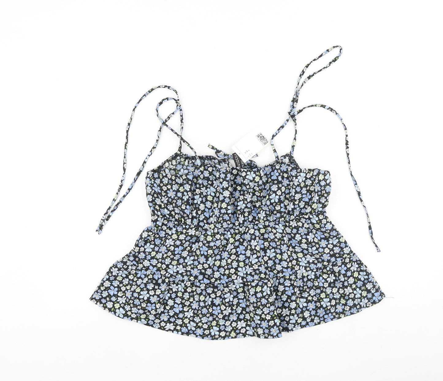 H&M Womens Blue Floral Cotton Cropped Tank Size 12 Round Neck