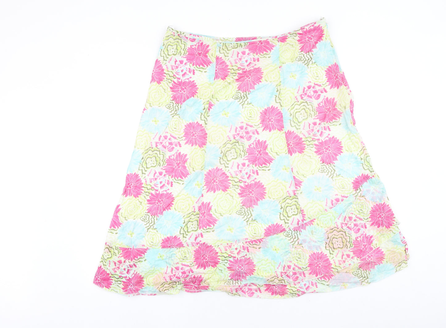 Cotton Traders Womens Multicoloured Floral Cotton Swing Skirt Size 16 Zip