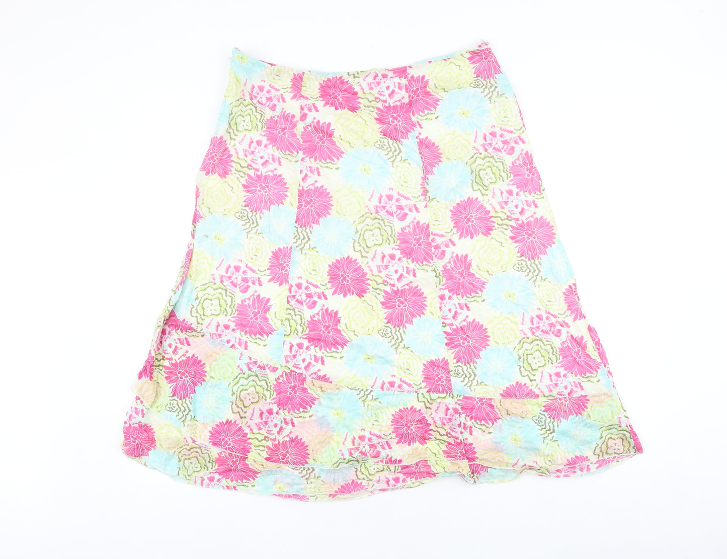 Cotton Traders Womens Multicoloured Floral Cotton Swing Skirt Size 16 Zip