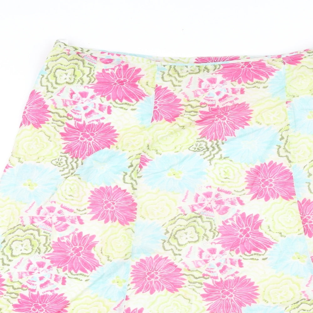 Cotton Traders Womens Multicoloured Floral Cotton Swing Skirt Size 16 Zip