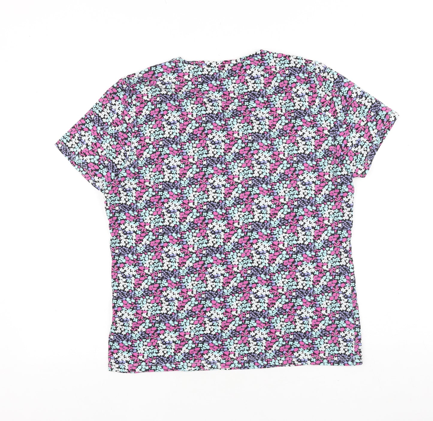 Marks and Spencer Womens Multicoloured Floral 100% Cotton Basic T-Shirt Size 8 Round Neck