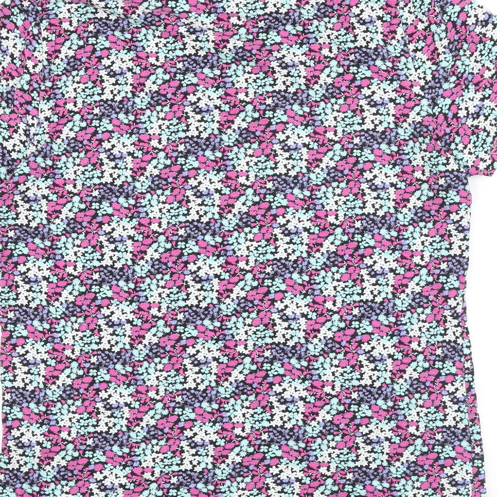 Marks and Spencer Womens Multicoloured Floral 100% Cotton Basic T-Shirt Size 8 Round Neck