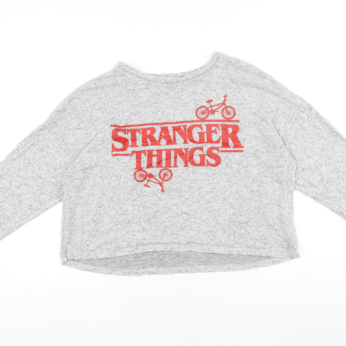 Stranger Things Womens Grey Round Neck Polyester Pullover Jumper Size L