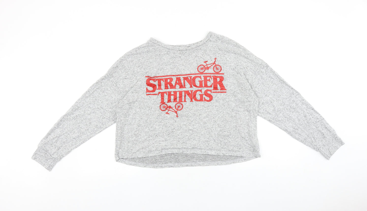 Stranger Things Womens Grey Round Neck Polyester Pullover Jumper Size L