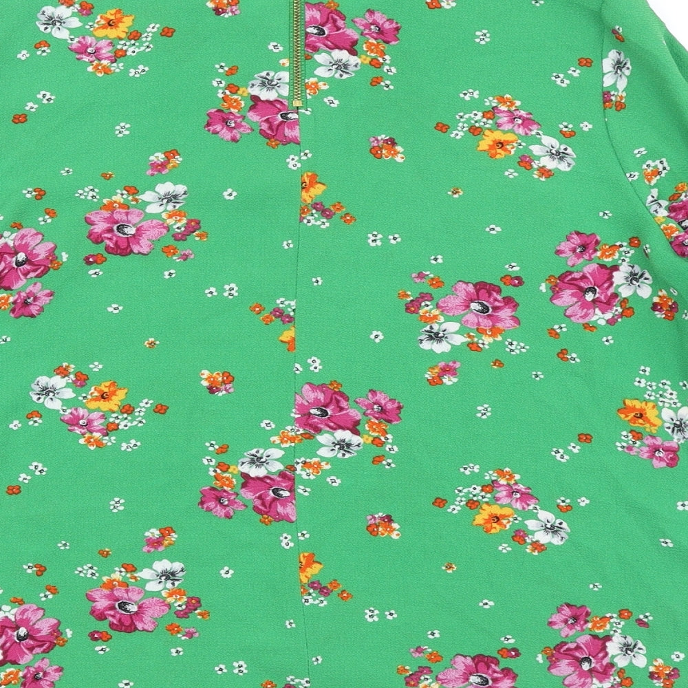 Primark Womens Green Floral Polyester Basic T-Shirt Size 14 Round Neck