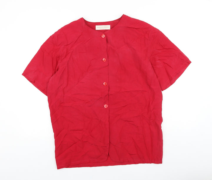 Dorothy Perkins Womens Red Polyester Basic Button-Up Size 12 Round Neck