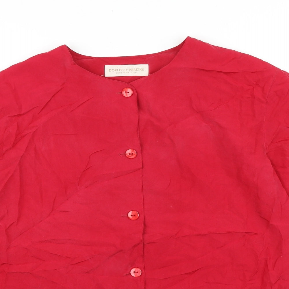 Dorothy Perkins Womens Red Polyester Basic Button-Up Size 12 Round Neck