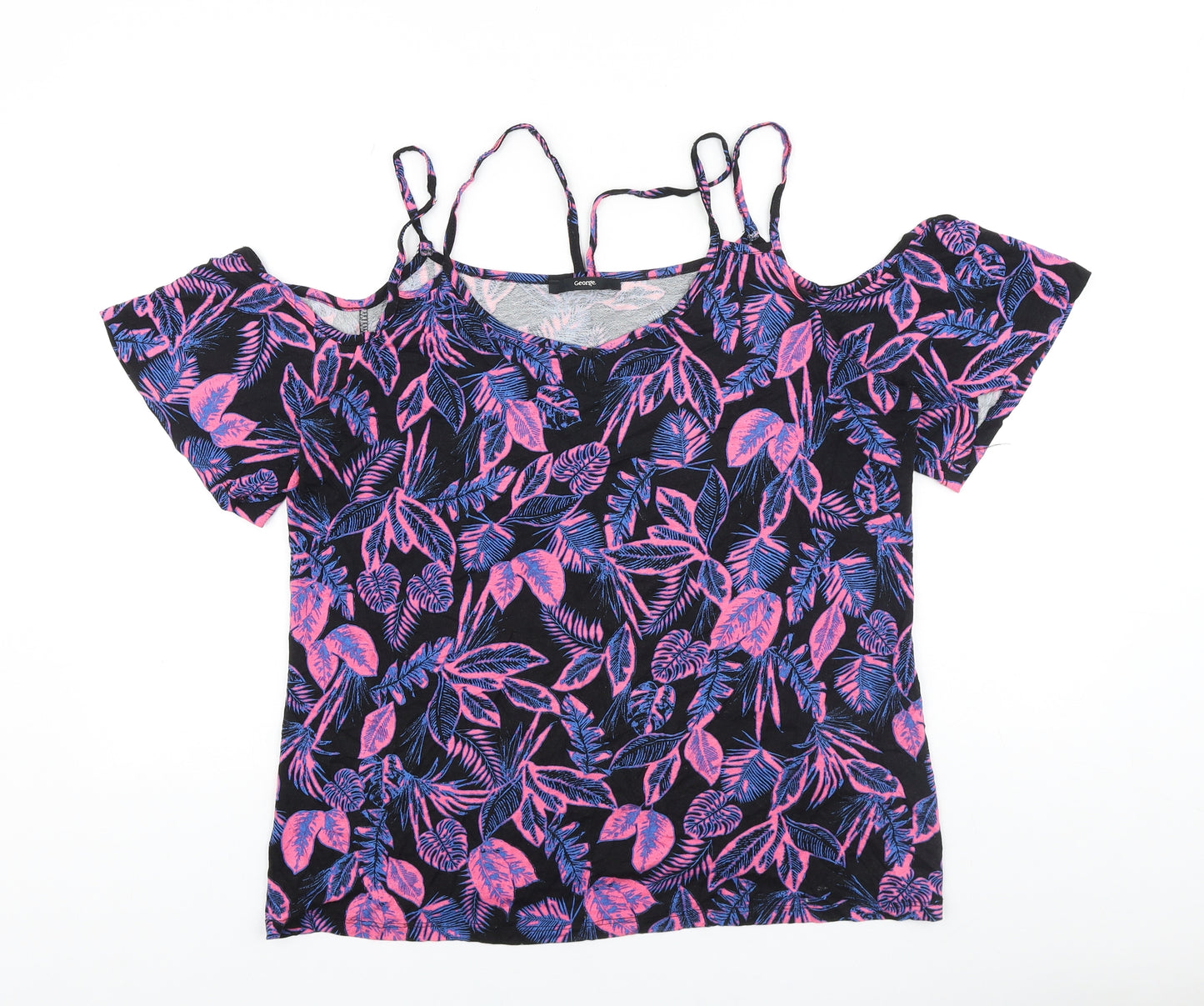 George Womens Purple Geometric Cotton Basic T-Shirt Size 18 Round Neck - Cold Shoulder