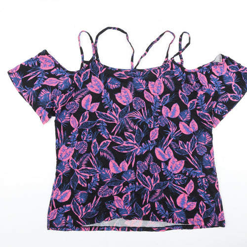 George Womens Purple Geometric Cotton Basic T-Shirt Size 18 Round Neck - Cold Shoulder