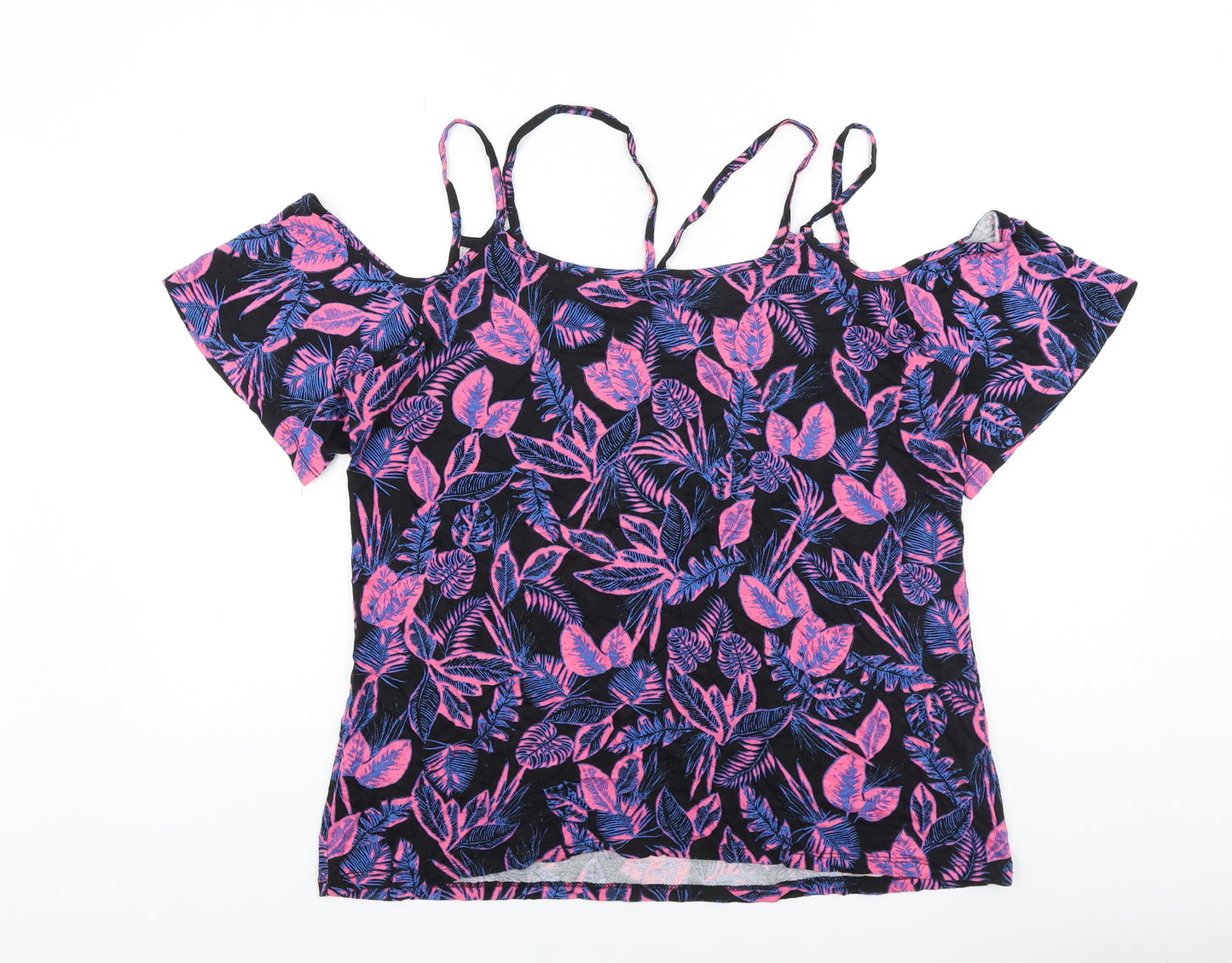 George Womens Purple Geometric Cotton Basic T-Shirt Size 18 Round Neck - Cold Shoulder