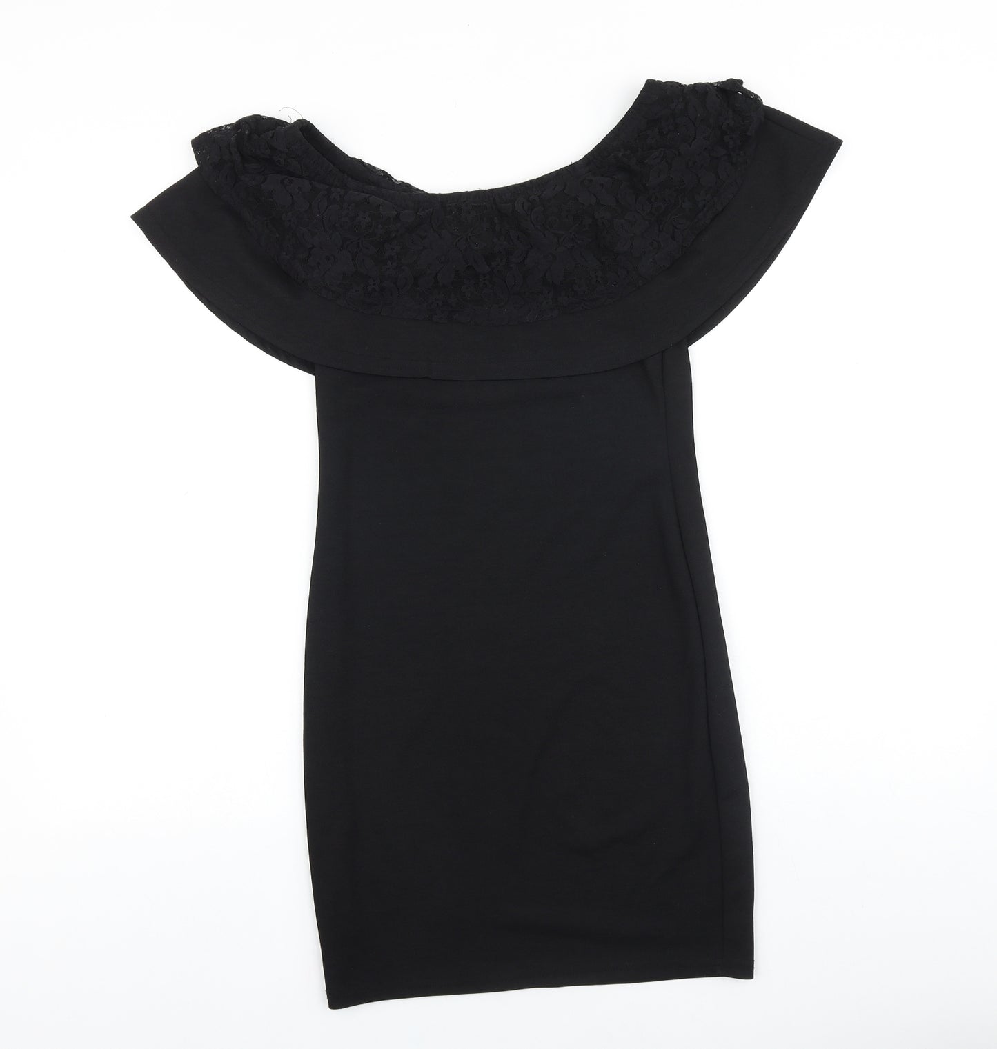 New Look Womens Black Viscose Bodycon Size 10 Off the Shoulder Pullover - Lace Detail Bardot
