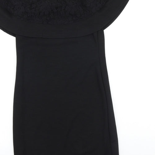 New Look Womens Black Viscose Bodycon Size 10 Off the Shoulder Pullover - Lace Detail Bardot