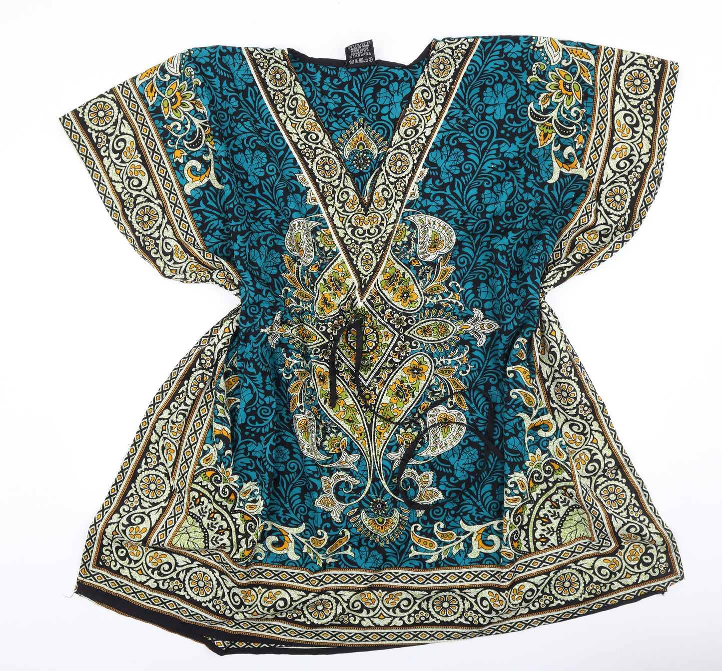 J.D Womens Multicoloured Geometric Polyester Tunic Blouse One Size V-Neck - Drawstring Waist Kaftan