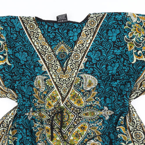 J.D Womens Multicoloured Geometric Polyester Tunic Blouse One Size V-Neck - Drawstring Waist Kaftan