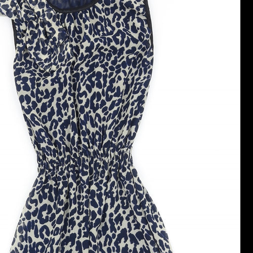 Glamorous Womens Blue Animal Print Polyester Fit & Flare Size 8 Scoop Neck Pullover - Leopard Print