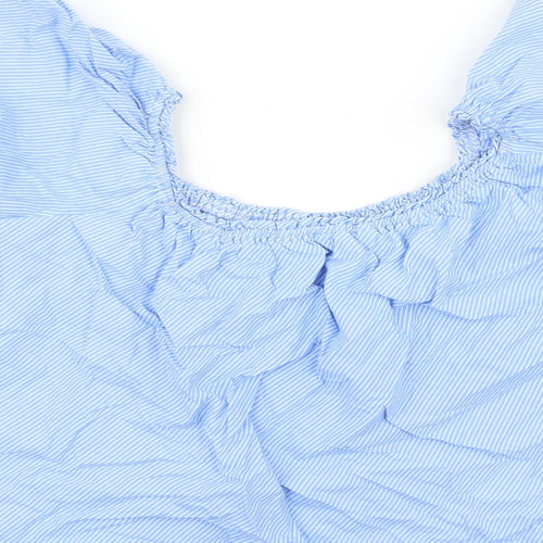New Look Womens Blue Striped 100% Cotton Basic Blouse Size 10 Scoop Neck - Angel Sleeve Bardot