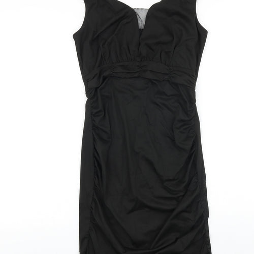 Grace Karin Womens Black Viscose Pencil Dress Size S V-Neck Zip - Pleat Detail