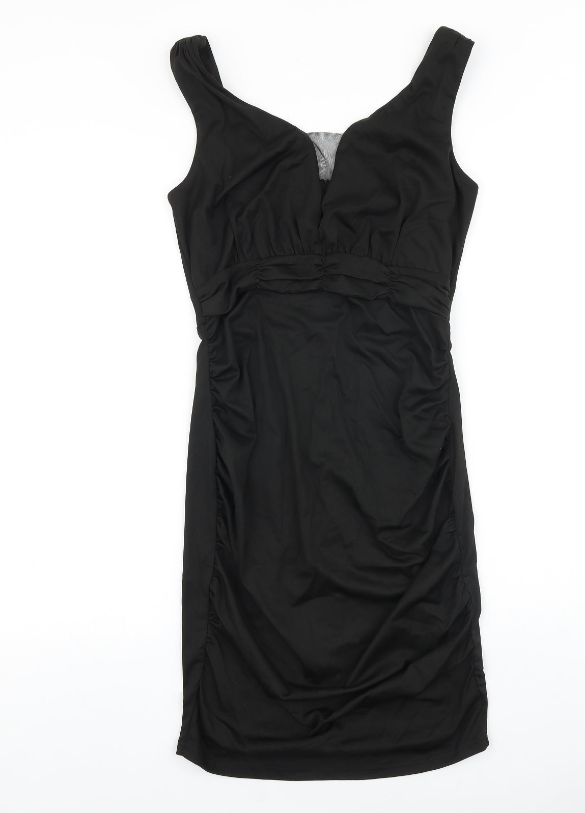 Grace Karin Womens Black Viscose Pencil Dress Size S V-Neck Zip - Pleat Detail