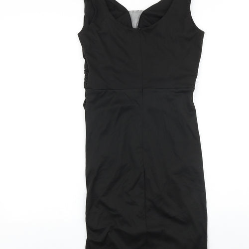 Grace Karin Womens Black Viscose Pencil Dress Size S V-Neck Zip - Pleat Detail