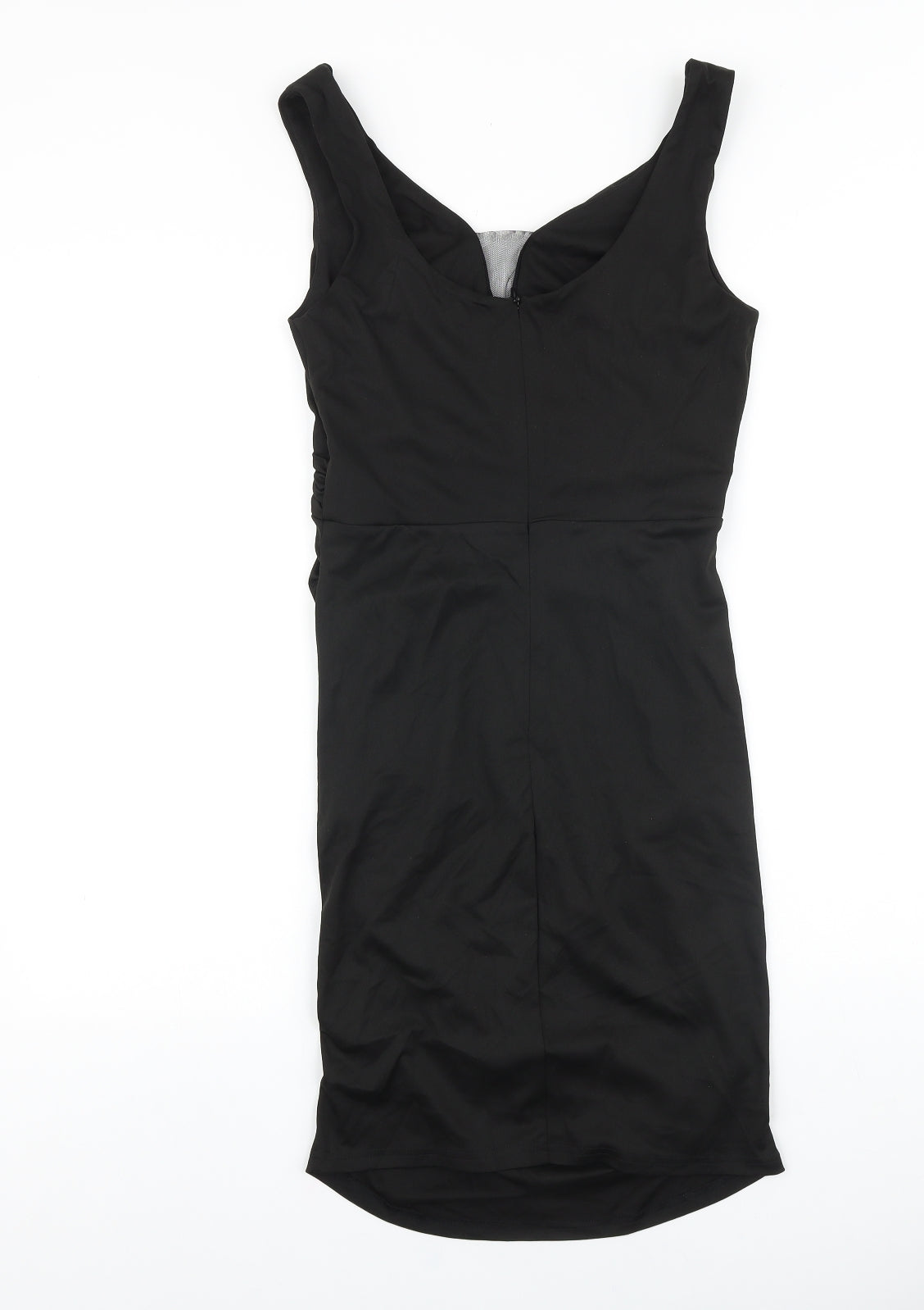 Grace Karin Womens Black Viscose Pencil Dress Size S V-Neck Zip - Pleat Detail