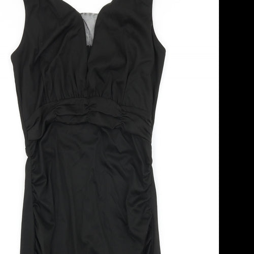 Grace Karin Womens Black Viscose Pencil Dress Size S V-Neck Zip - Pleat Detail