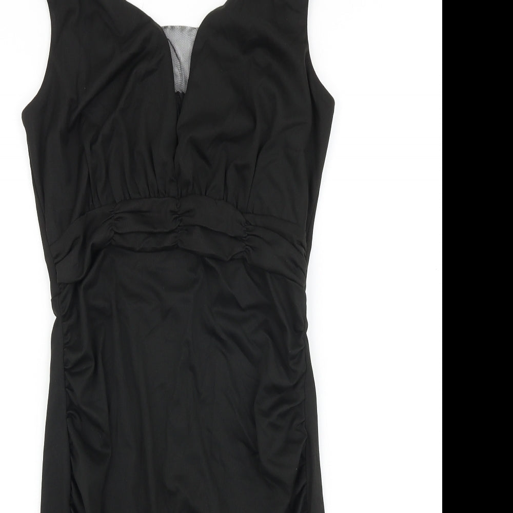 Grace Karin Womens Black Viscose Pencil Dress Size S V-Neck Zip - Pleat Detail